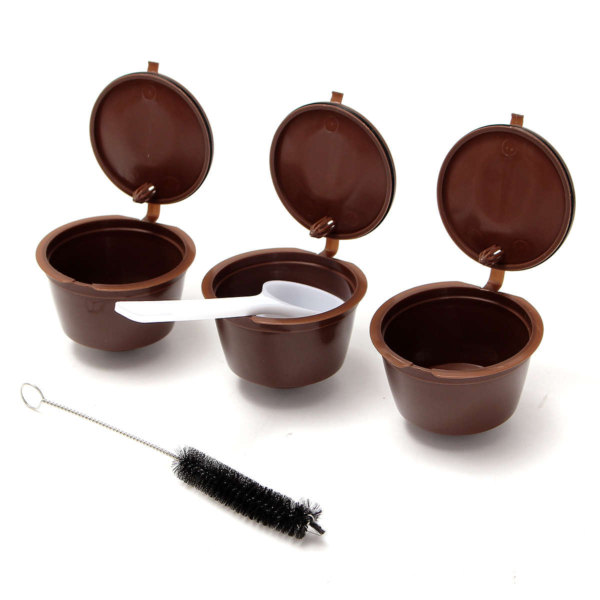 3 Pcak Reusable Coffee Capsules Cup Pod with Plastic Spoon and  Cleaning Brush