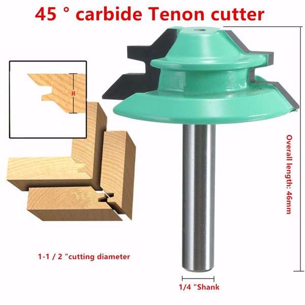 1/4 Inch Shank 45 Degree Lock Miter Router Bit 1-1/2 Inch Cutting Diameter Teno