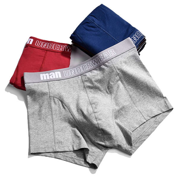 Mens Cotton Breathable Casual U Convex Underwear Pure Color Mid Rise Boxers