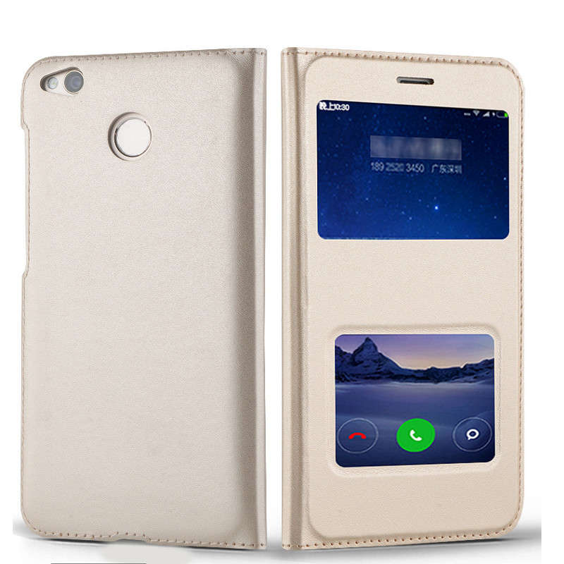 Dual Window Flip Stand PU&PC Leather Cover Case For Xiaomi Redmi 4X/ Redmi 4X G