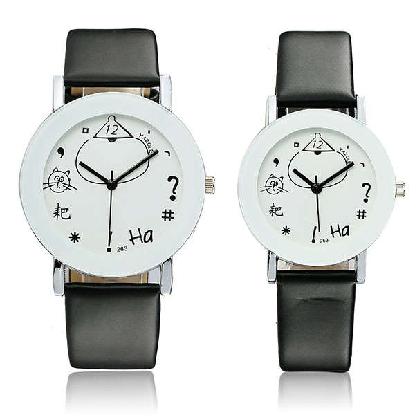 YAZOLE 263 Concise Fashion PU Leather Band Analog Quartz Couples Watch