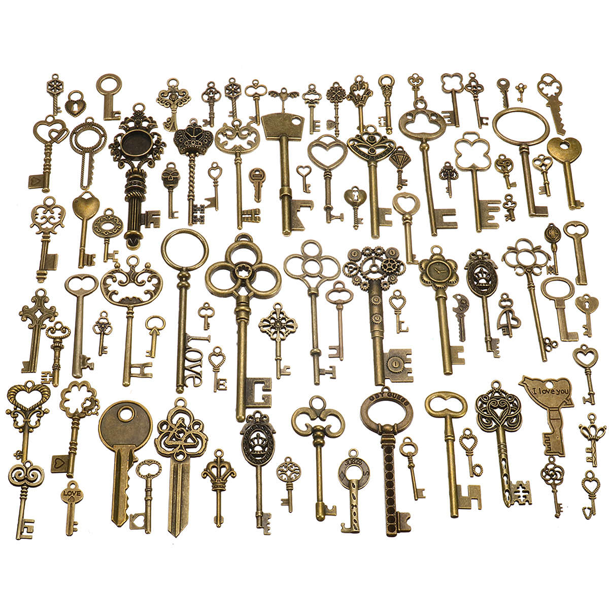 90pcs Antique Vintage Old Ornate Skeleton Keys Lot Pendant Fancy Heart Decorati