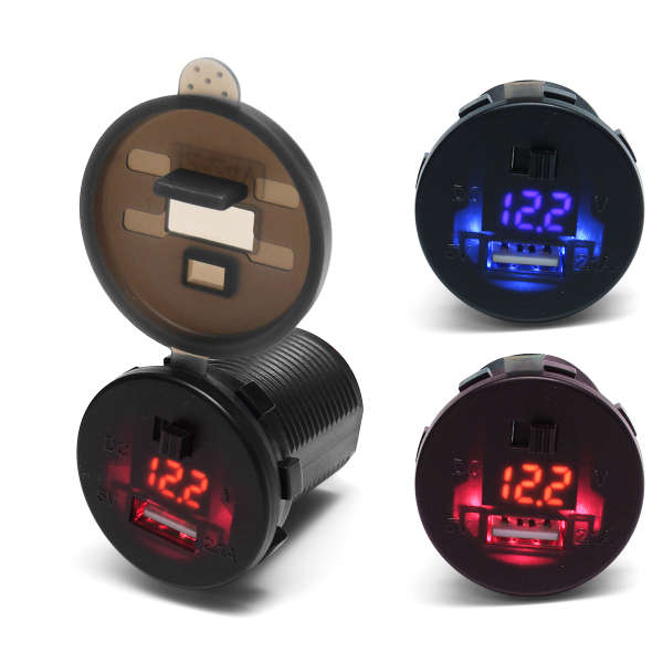 12-24V 2.1A USB Charger LED Voltmeter Switch Panel For Motorcycle Car