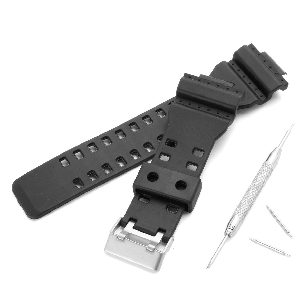 Replacement 16mm Rubber Black Watch Band for CASIO GA-100 G-Shock GA-120/300 Wi
