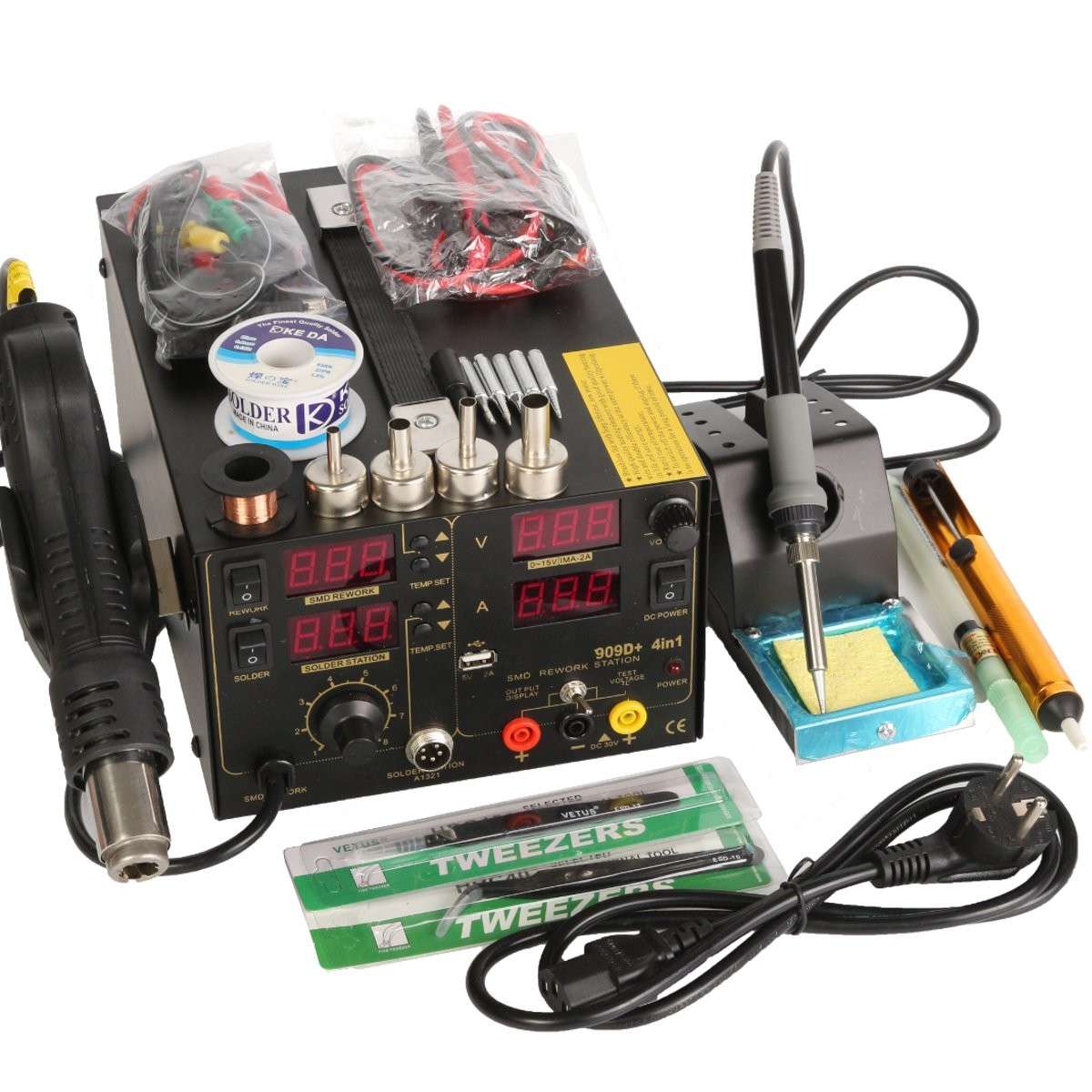 Saike 909D+ Rework Soldering Station + Hot Air Gun + DC Power Supply  3 in 1  M