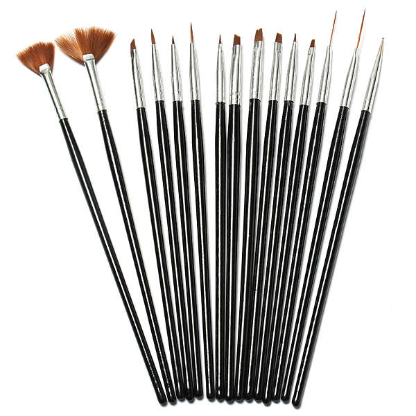 15Pcs Black Nail Art Acrylic UV Gel Design Brush Set