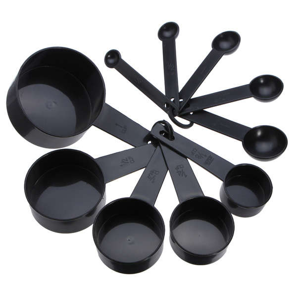 10PCS Black Plastic Measuring Spoons/Cups