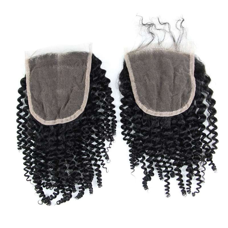 6A 4X4 Kinky Curly Virgin Hair Lace Closure Wave Brazilian Human Hair Closures