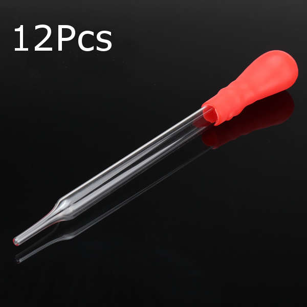 12Pcs Glass Medicine Laboratory Dropper Red Rubber Head Pipette Pipet 10ml