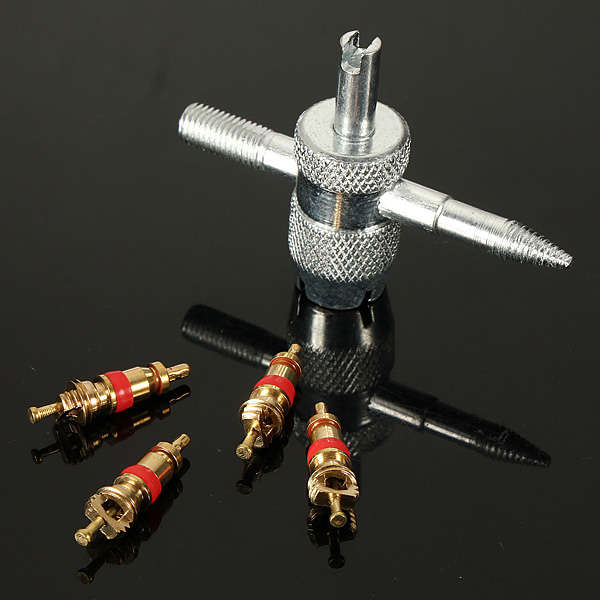Vehicle 4-WAY Tire Valve Repair Tool Tyre Accessory with 4 Valve Cores