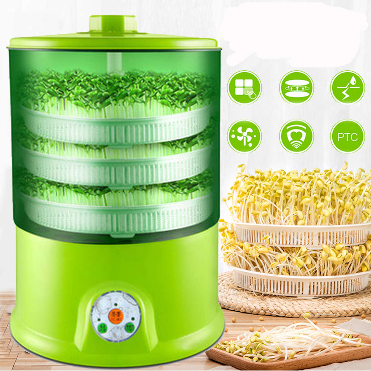 Homemade Multifunctional Bean Sprouts Machine 220V Automatic1.5L 3-layers Sprou