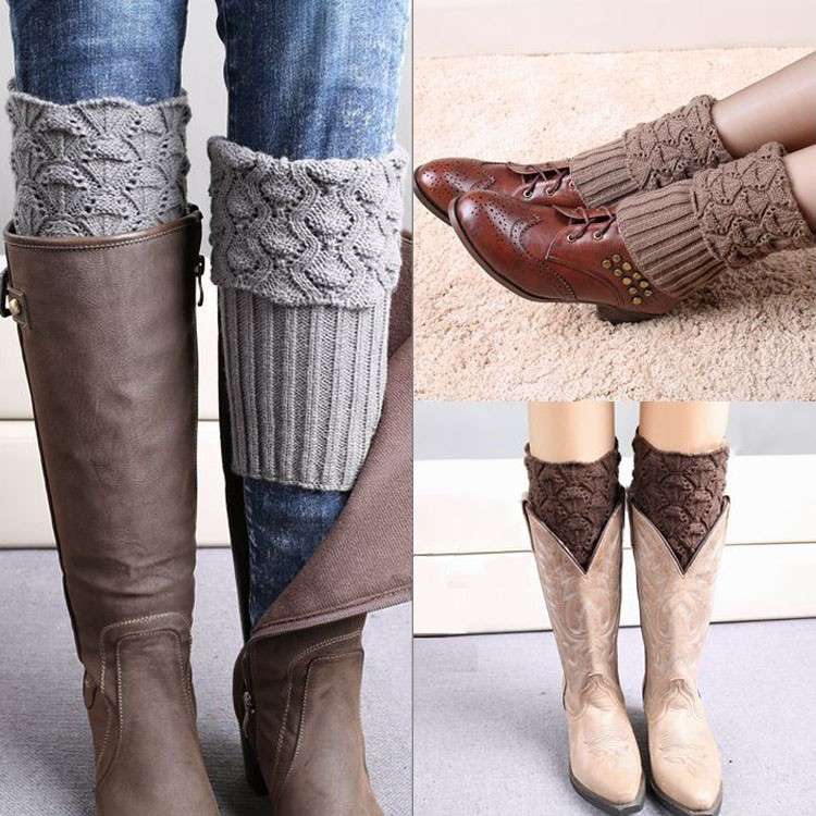 Women Ladies Crochet Knitted Shell Design Boot Cuffs Toppers Leg Warmers Socks