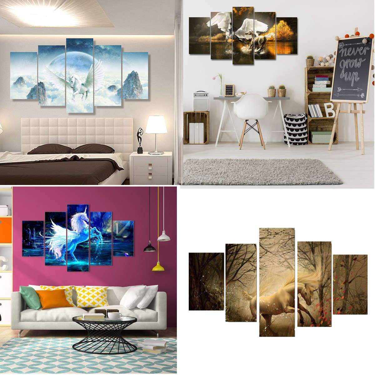 5Pcs Unicorn Abstract Flowers Canvas Print Painting Picture Wall Art Home Decor