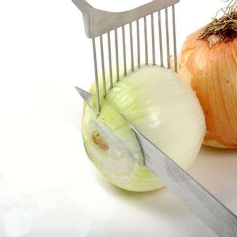 Handy Stainless Steel Onion Holder Slice Tomato Vegetable Potato Cutting Slicer