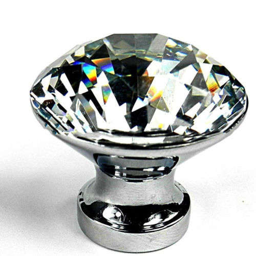 10Pcs Crystal Glass Cabinet Door Knob Clear Diamond Shape Drawer Pull Handle