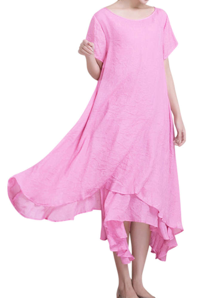 O-Newe L-5XL Elegant Women Layer Irregular Maxi Dress