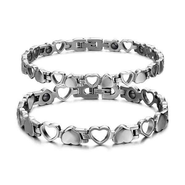 Hollow Heart Titanium Steel Hematite Magnetic Stone Couple Bracelet