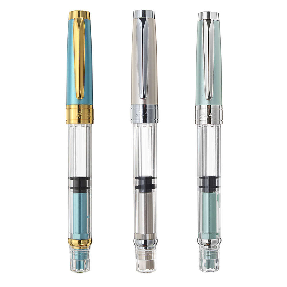 Wingsung 3008 Transparent Fountain Pen 0.38mm EF Nib Gold/Silver Clip Student S