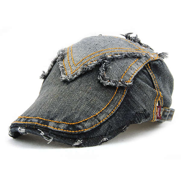 Unisex Cotton Denim Jeans Washed Newsboy Beret Hat Duckbill Golf Buckle Cabbie