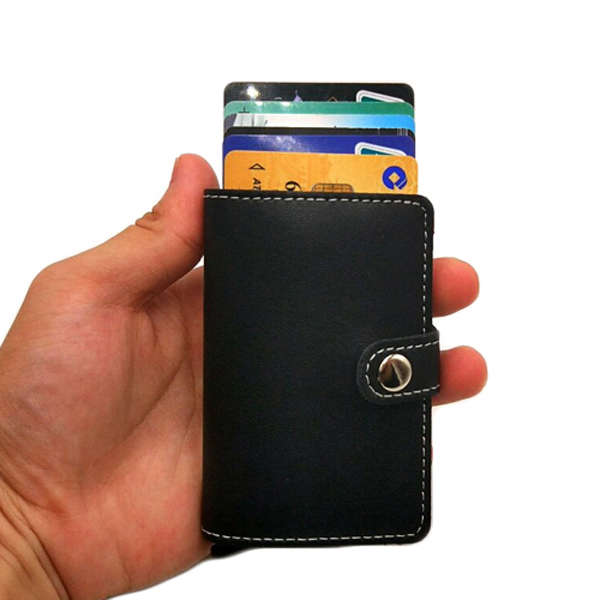 RFID Antimagnetic Aluminum 8 Card Slots Card Holder PU Leather Automatic Pop-Up