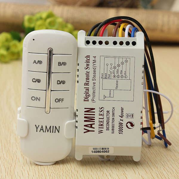 AC220V 4 Ways ON/OFF Wireless Lamp Remote Control Light Switch Receiver Transmi