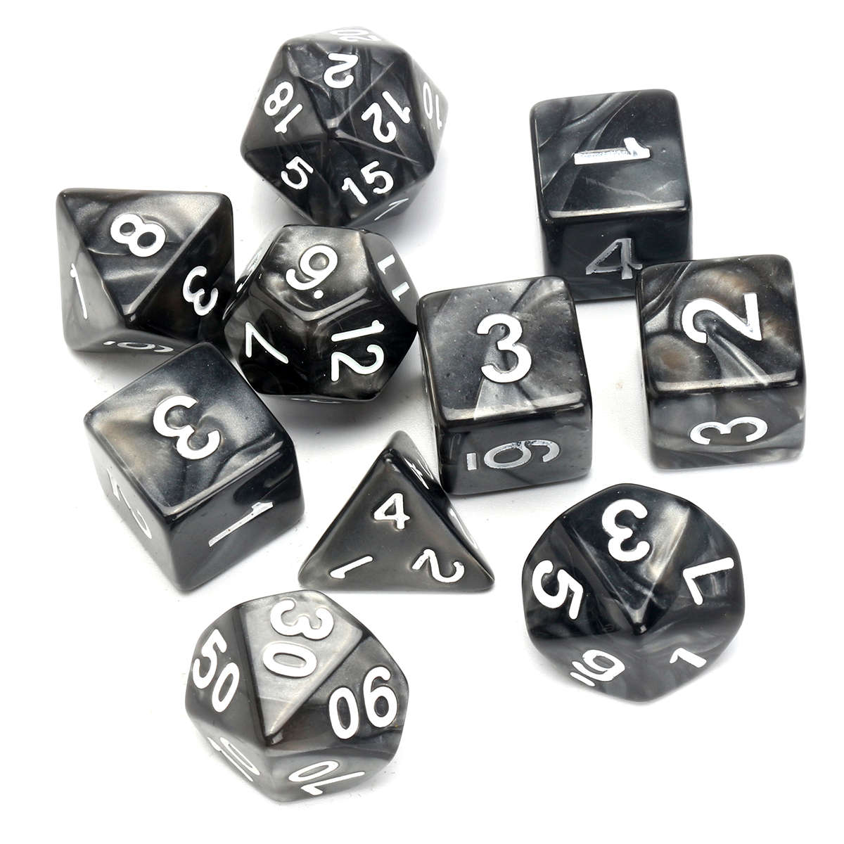 New Black 10 Piece Polyhedral Acrylic Dice Set With Bag RPG