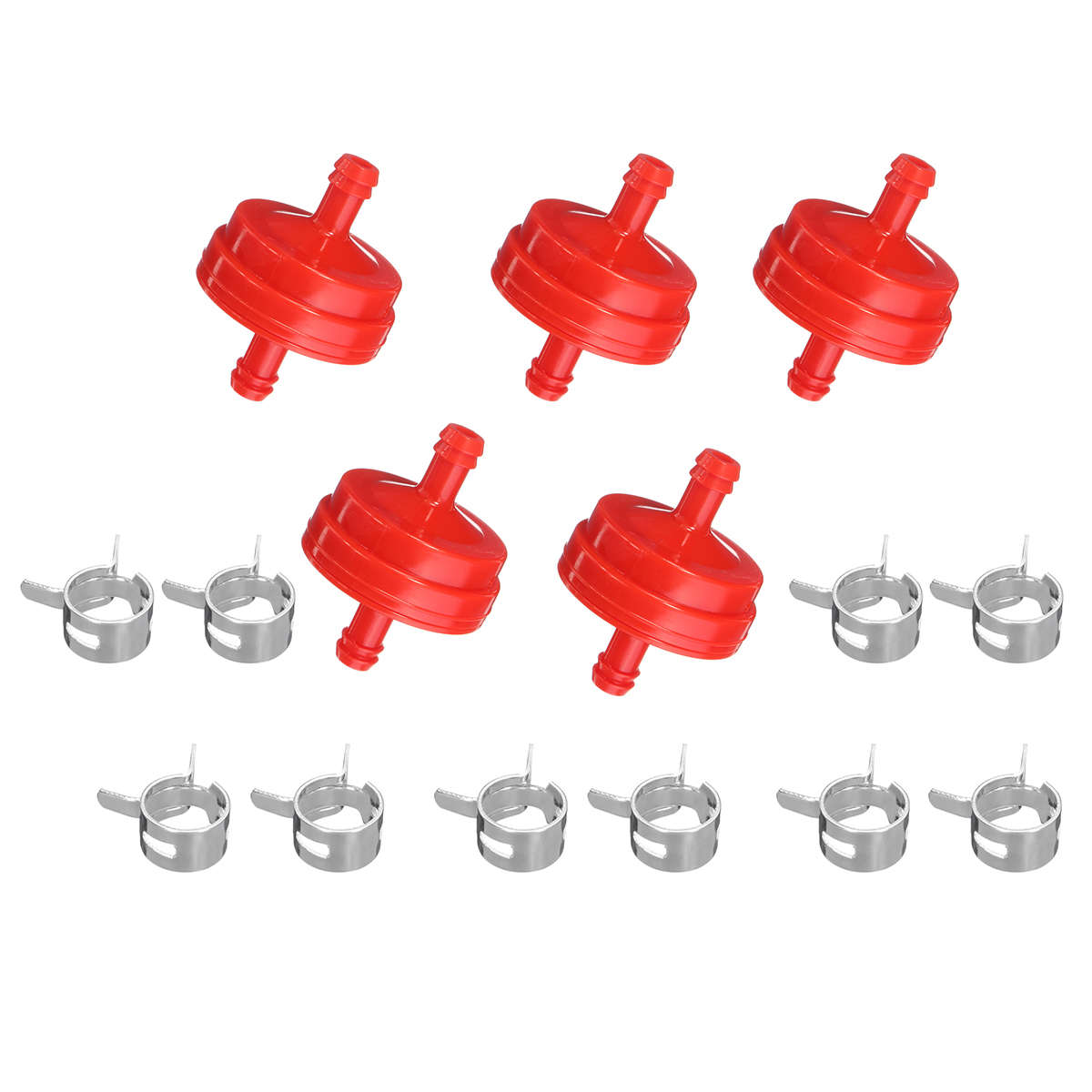 5pcs 1/4inch Inline Fuel Gas Filter & 10pcs Hose Clamps Set For Briggs & Stratt