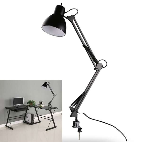 Flexible Swing Arm Clamp Mount Lamp Office Studio Home E27/E26 Table Black Desk