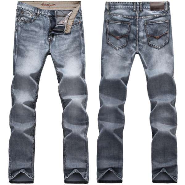 Mens Retro Slim Fit Denim Pants Straight Vintage Skinny Jeans