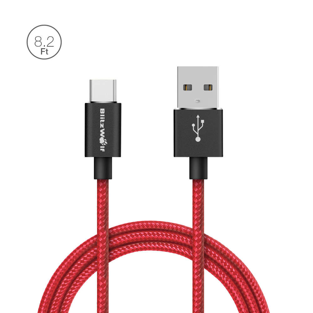 BlitzWolf BW-TC3 3A USB Type-C Braided Charging Data Cable 8.2ft/2.5m With Magi