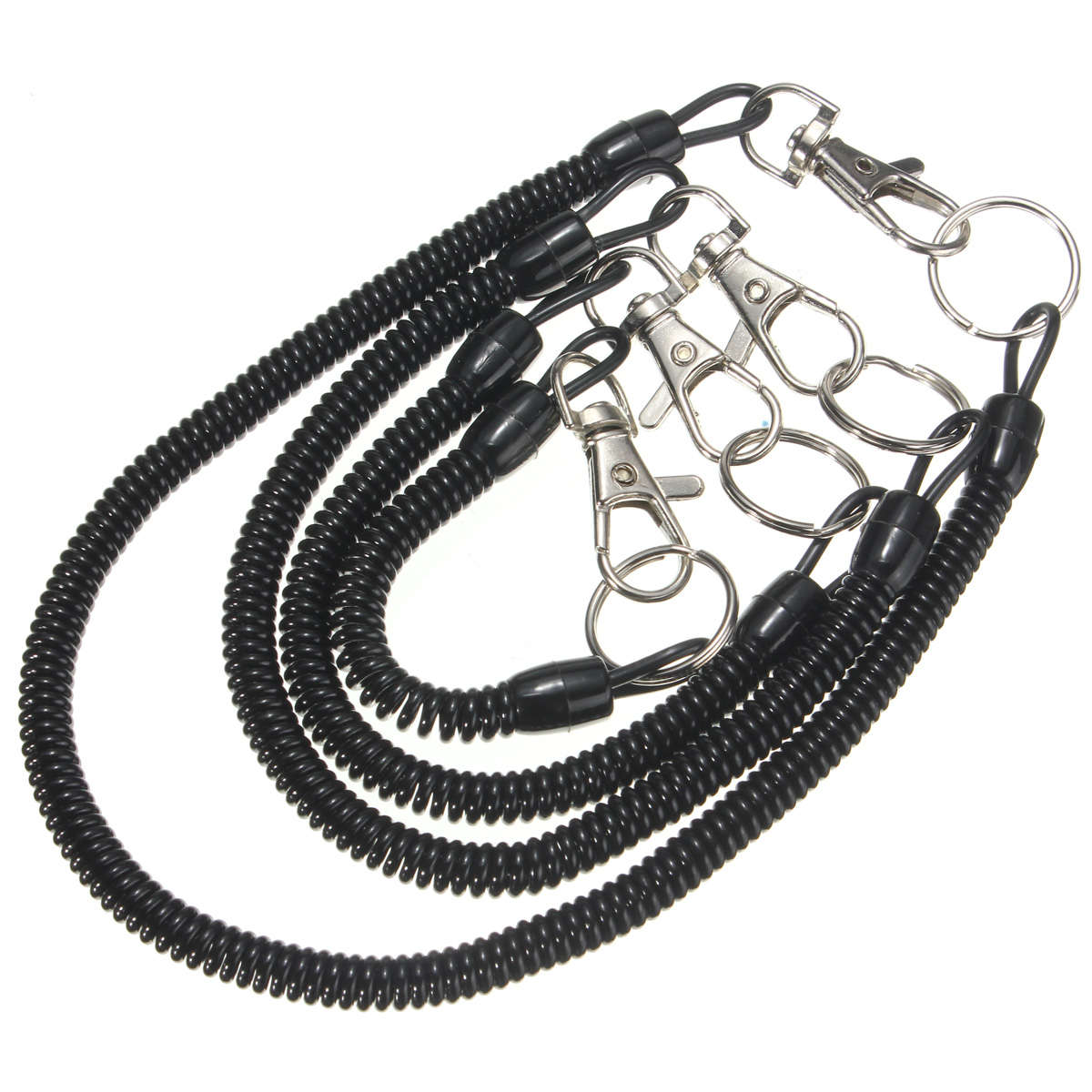 14/20.5/26/36cm Spring Stretchy Coil Cord Strap Key Chain Lobster Clasp Black