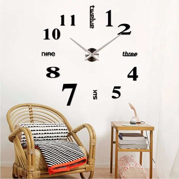Large Mirror Wall Clock 3D Hanging Clock Bracket Clock Black Silver