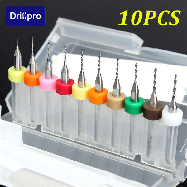 Drillpro 10pcs 0.3-1.2mm Carbide Micro PCB Drill Bits CNC Jewelry Rotary Tool F