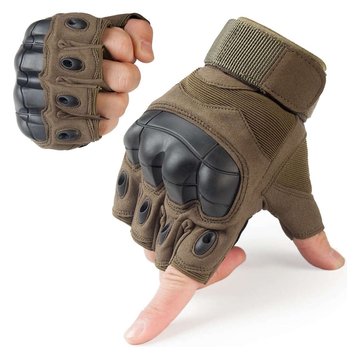Tactical Gloves Military Fingerless Hard Rubber Knuckle Half Finger Glove