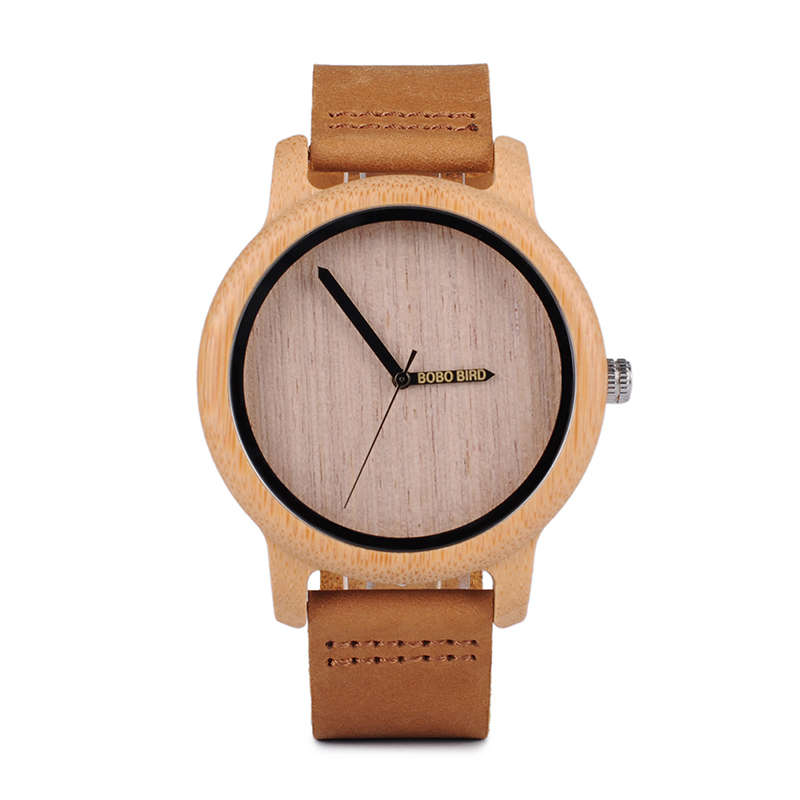 BOBO BIRD WA22 Simple Design Wood Wrist Watch Leather Strap Unisex Watches