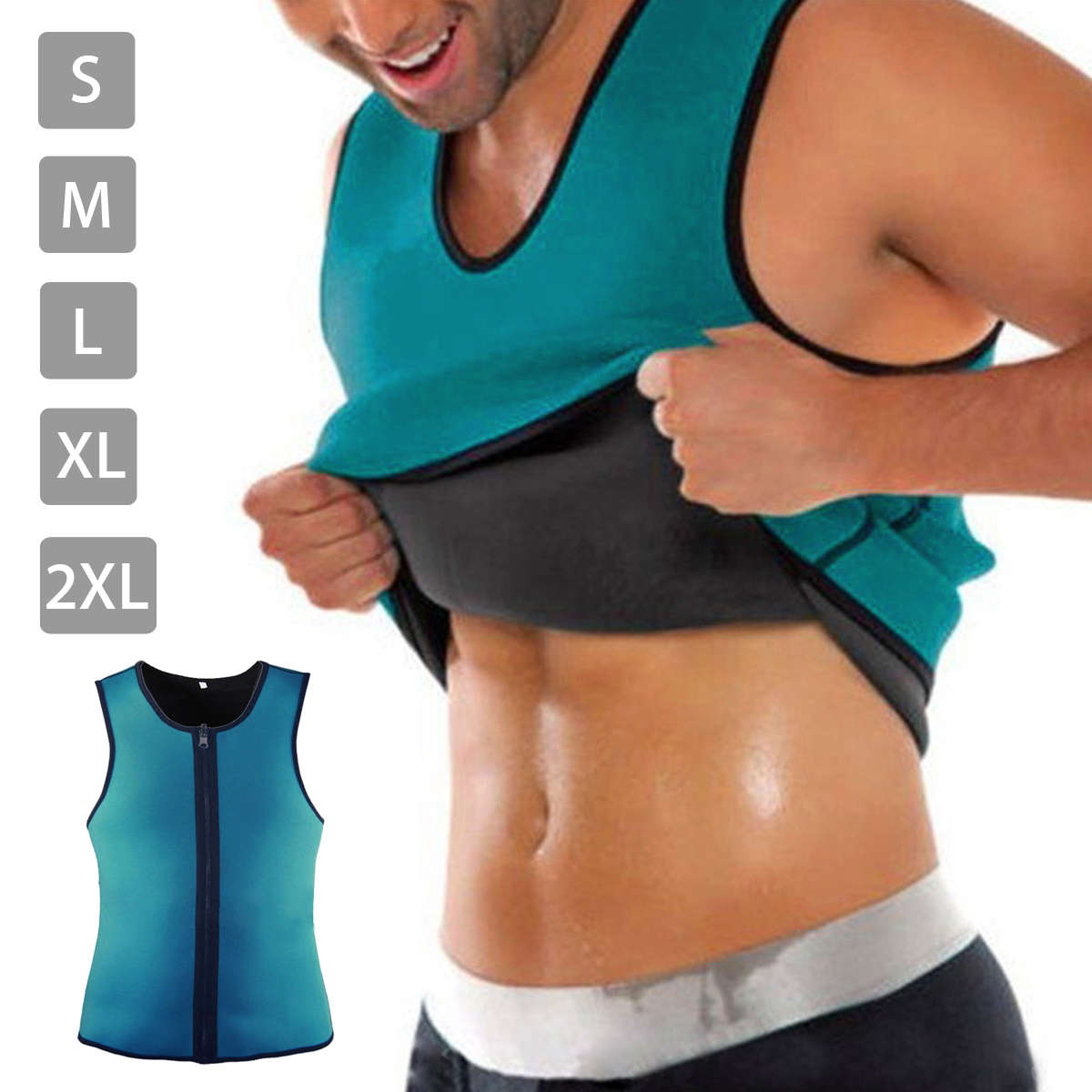 Green Men Slimming Vest Body Shaper Belly Wrap Abdomen Weight Loss Zipper Sauna
