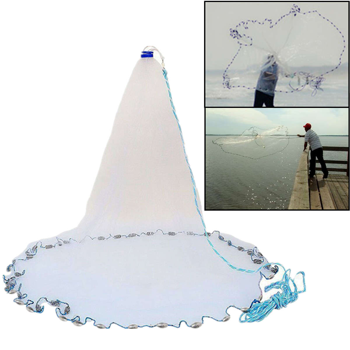 Nylon 3.6m/10ft Fishing Cast Net American Style Throwing Trap Fishing Net With