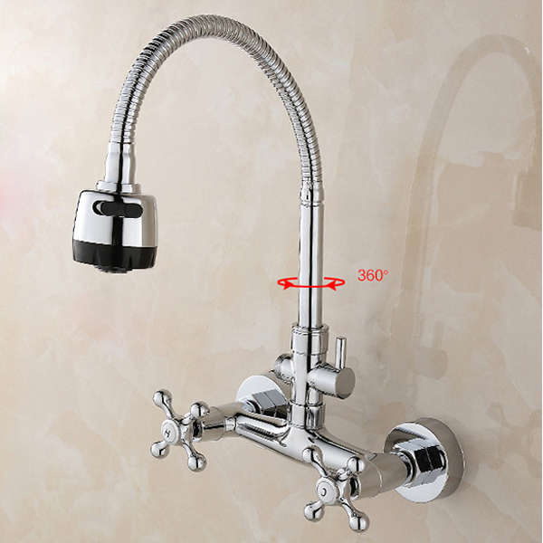 Kitchen Sink Faucet Hot Cold Mixed Taps Stretchable Shower Spray Type Wall Moun