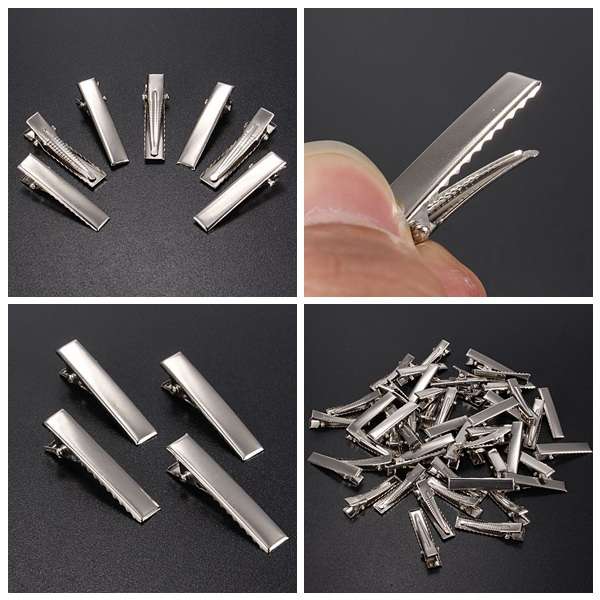 50Pcs Metal Silver Alligator Prong Hair Clips Accessories