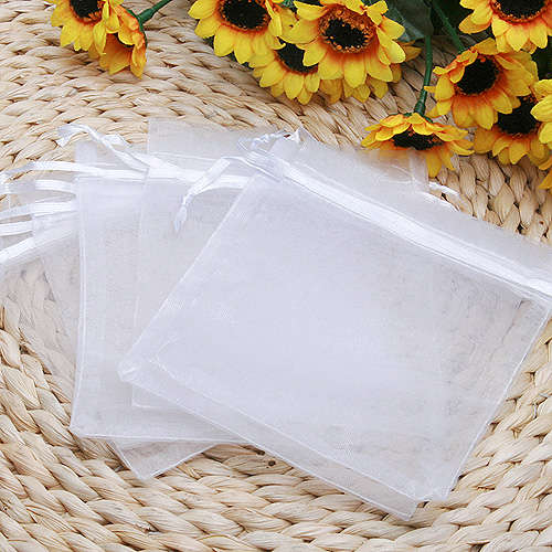 100Pcs White Organza Pouch Wedding Jewelry Gift Bag 9X11cm