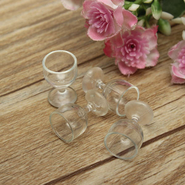 4PCS Transparent Goblet Red Wine Cups Set Dolls House Miniature Dining Room