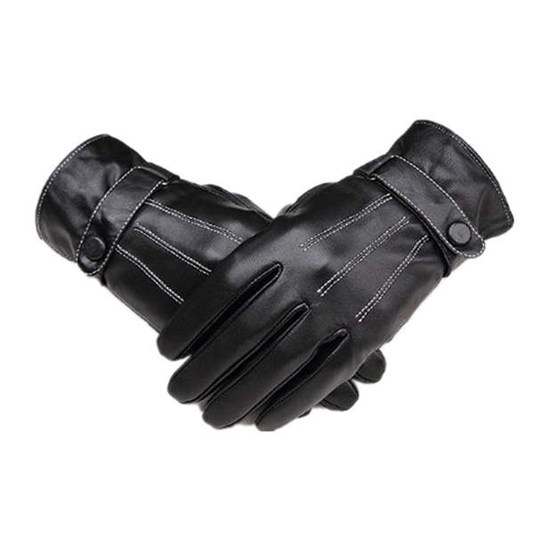 Full Finger Leather Gloves Men Winter Cycling Riding Outdoor Sports Black For B
