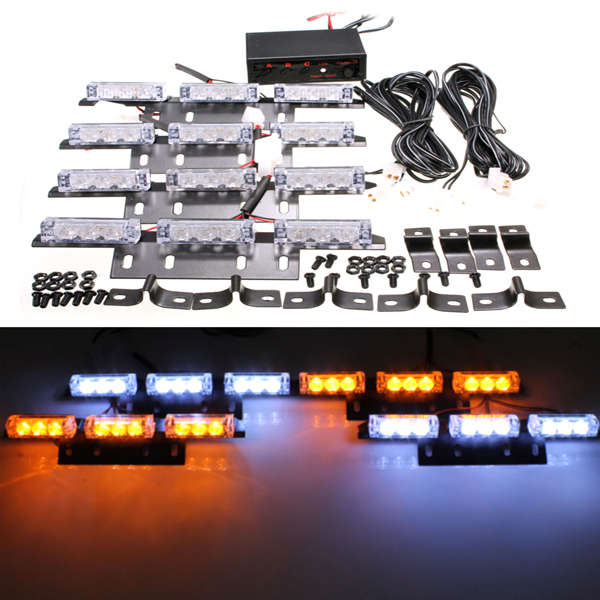 36 LED Bulb Amber White Car Pickup Warning Flash Emergency Strobe Light
