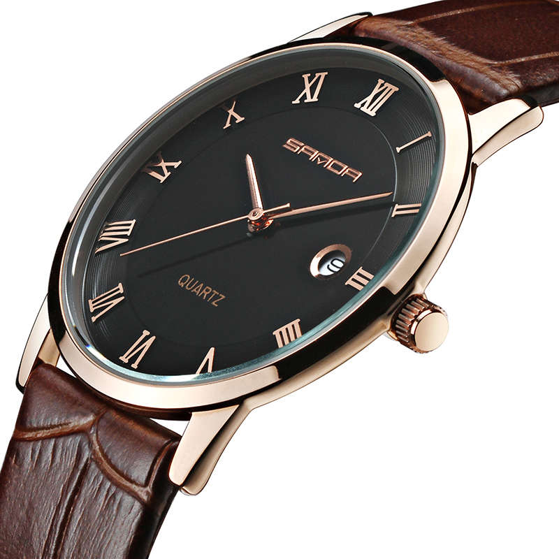 SANDA P188 Super Slim Calendar Men Watch Genuine Leather Strap Quartz Watch