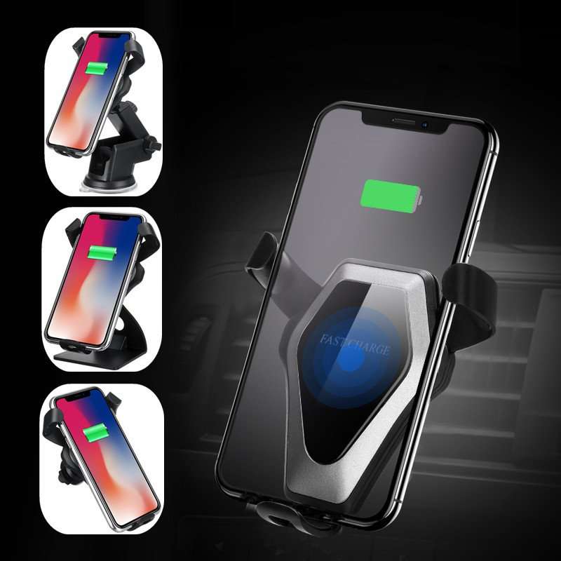 Universal Qi Wireless Fast Charge Gravity Auto Lock Car Phone Holder Stand for
