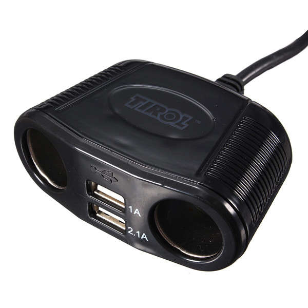 Double USB Ports Charger Adapter + 2 Way Car Cigarette Lighter Socket Splitter