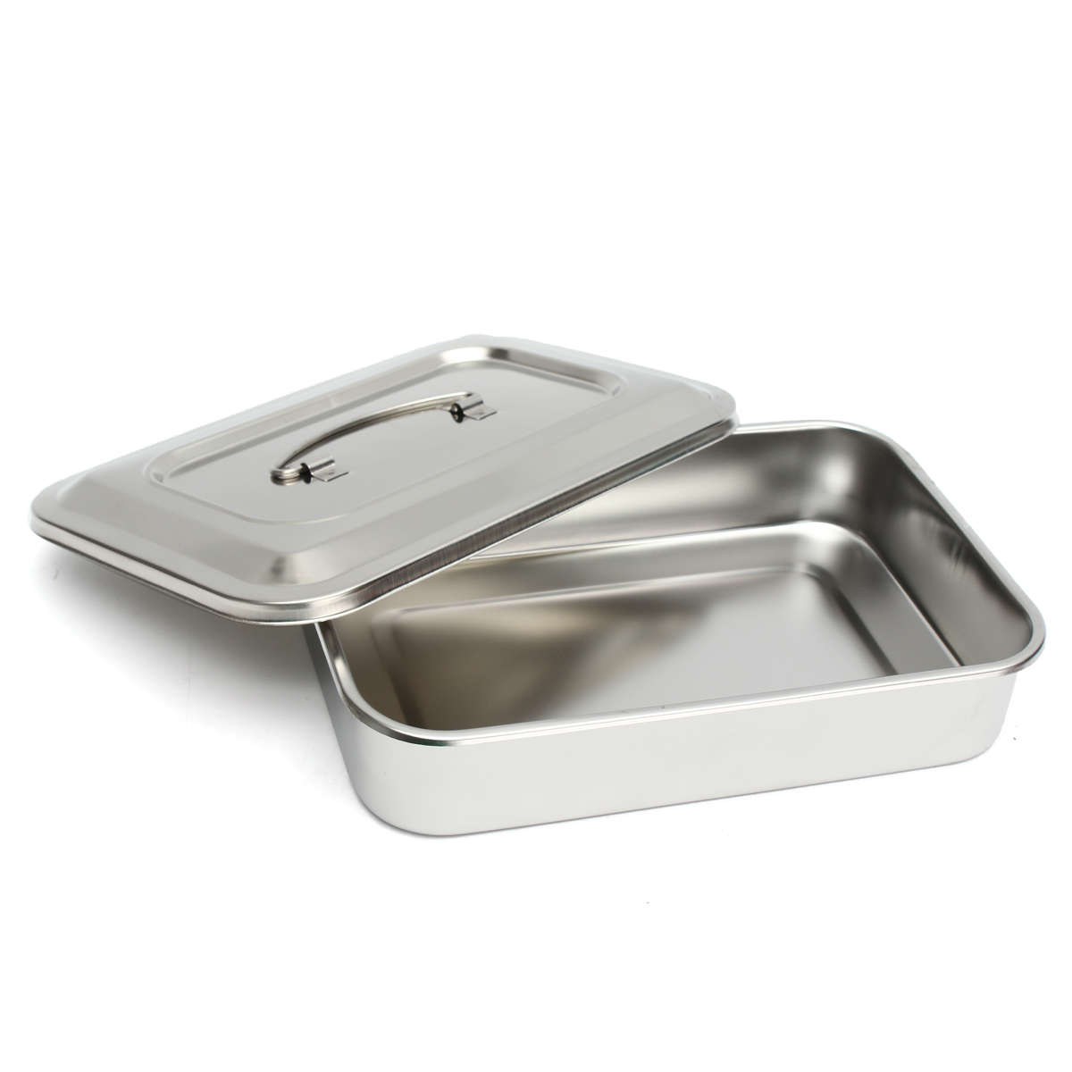 Stainless Steel Instrument Tray with Lid & Handle for Medical Dental