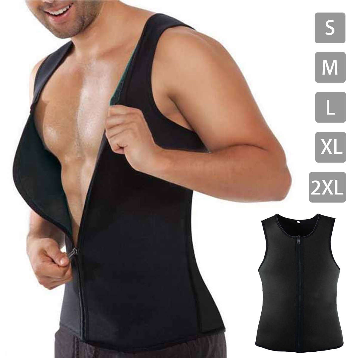 Black Men Slimming Vest Body Shaper Belly Wrap Abdomen Weight Loss Zipper Sauna