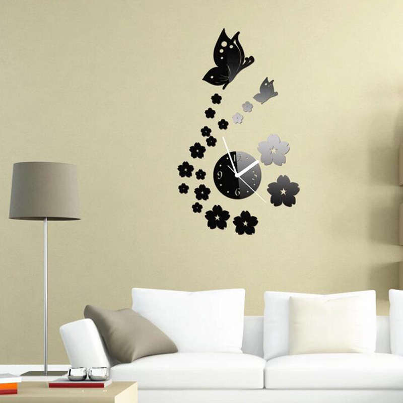 Honana DX-X7 Creative Butterfly 3D Acrylic Mirror Wall Sticker Quartz Clocks Wa