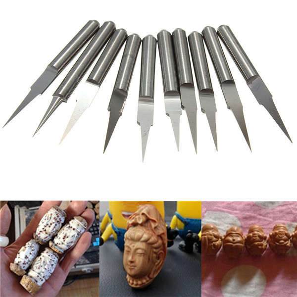 10pcs 15 0.2mm Carbide Engraving Bits 3.175mm Flat Bottom PCB Engraving Bits CN